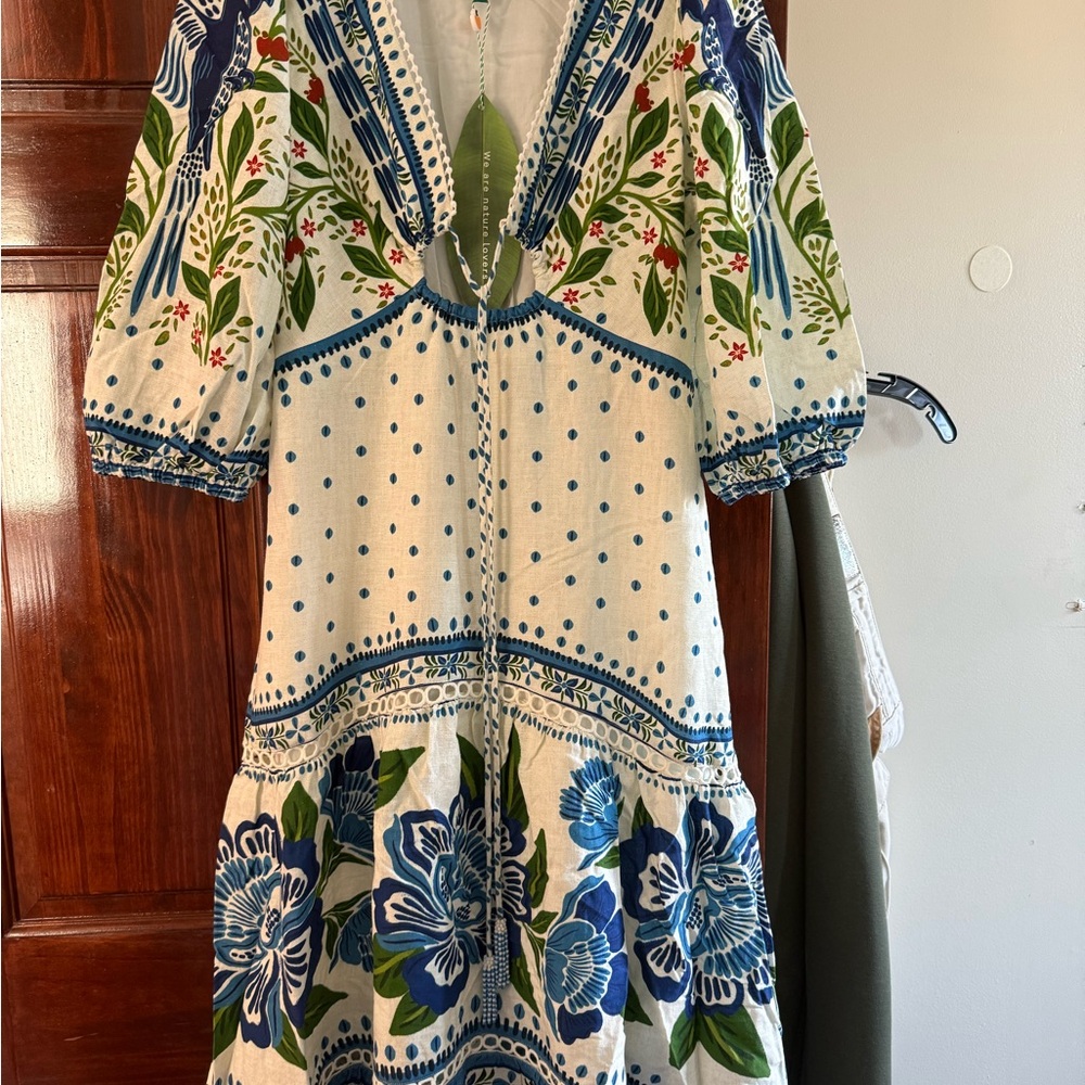 FARM Rio Off White Macaw Flight Maxi Dress